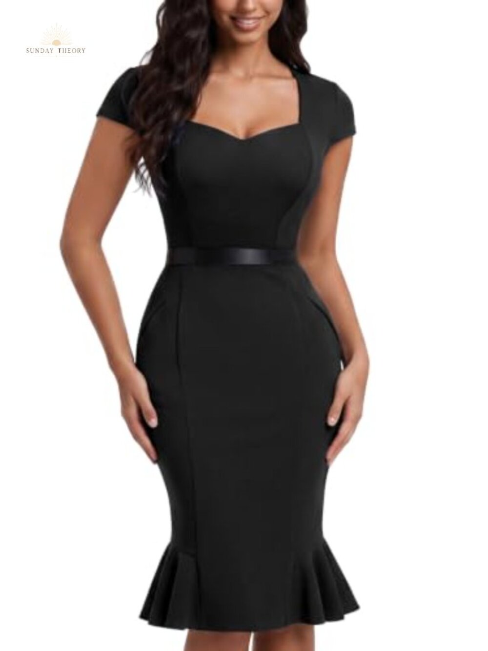 Square Neck Business Cocktail Dress Ruffle Fishtail Hem